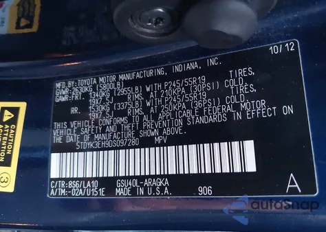 2013 Toyota Highlander Limited V6 from USA, damaged, VIN 5TDYK3EH9DS097280